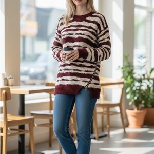 Dainty Hooligan Burgundy and Cream Striped Sweater